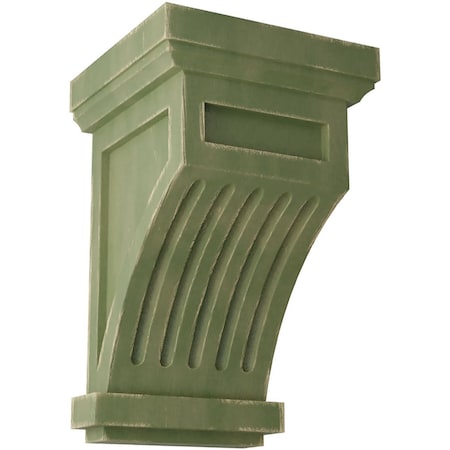Ekena Millwork 4 1/4"W x 4 1/4"D x 7"H Fluted Wood Vintage Decor Corbel, Restoration Green CORWD04X04X07FLGR
